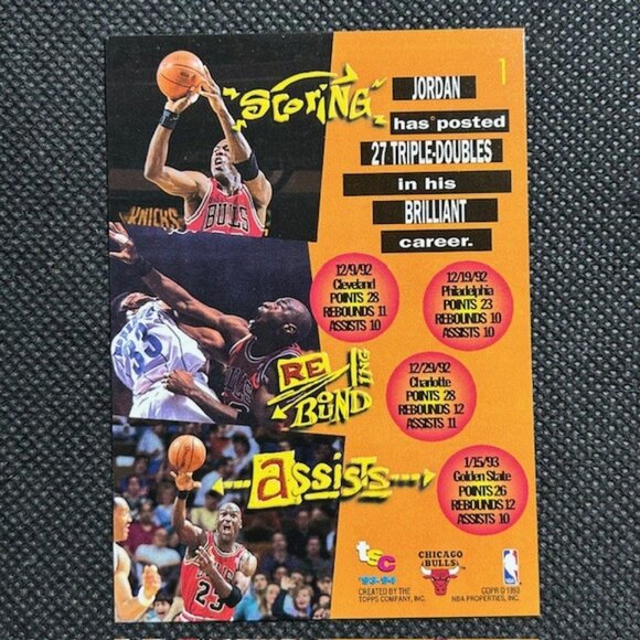Michael Jordan 1993-94 Topps Stadium Club Triple Double #1 HOF Chicago Bulls - Picture 2 of 2